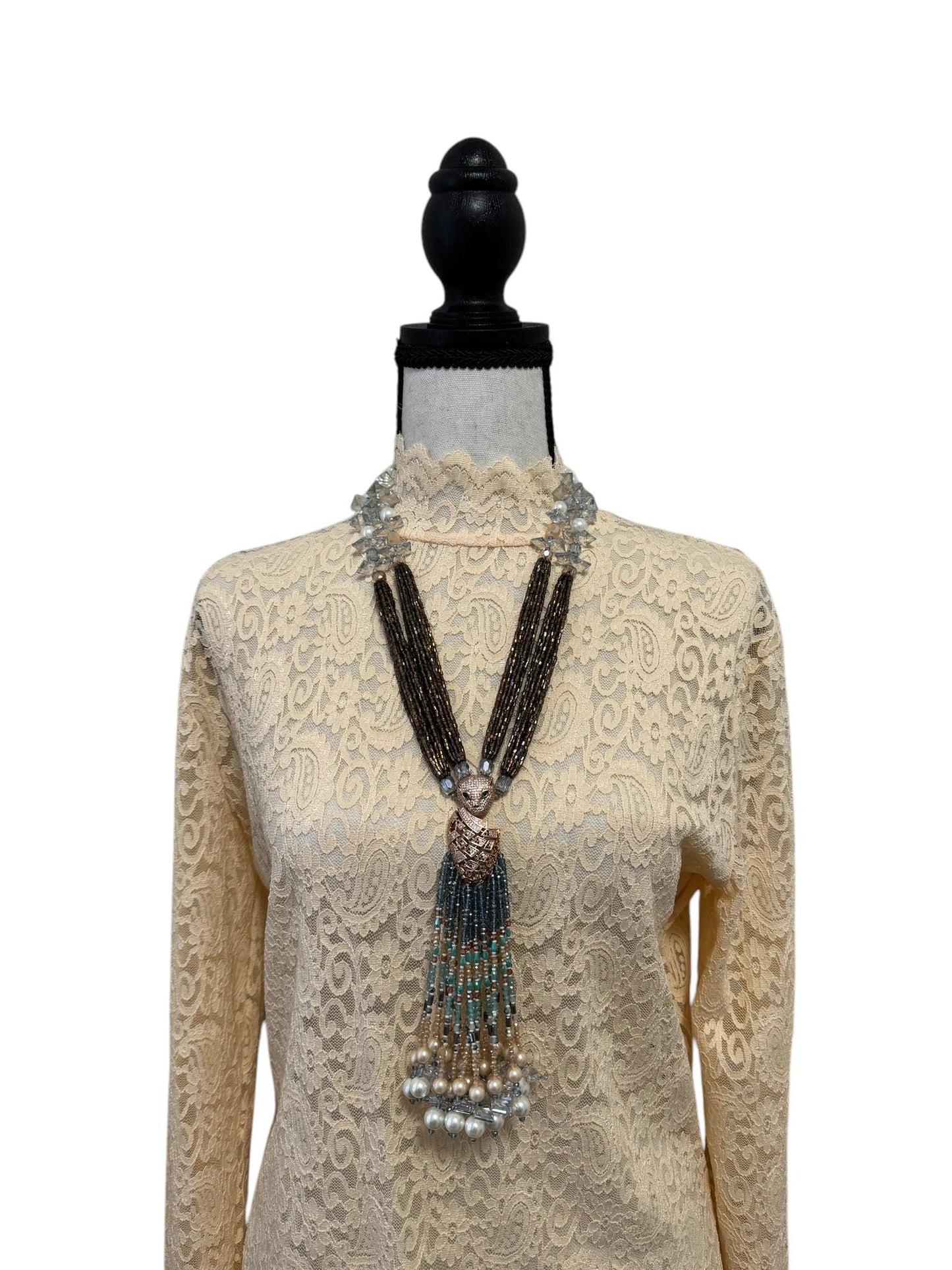 Multicolor Crystal Statement Necklace with Heavy Tassel