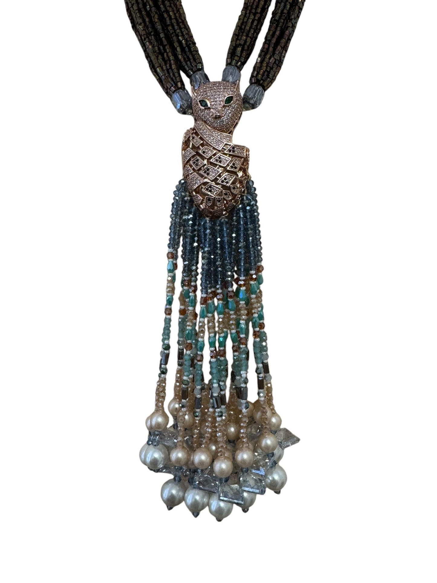Multicolor Crystal Statement Necklace with Heavy Tassel