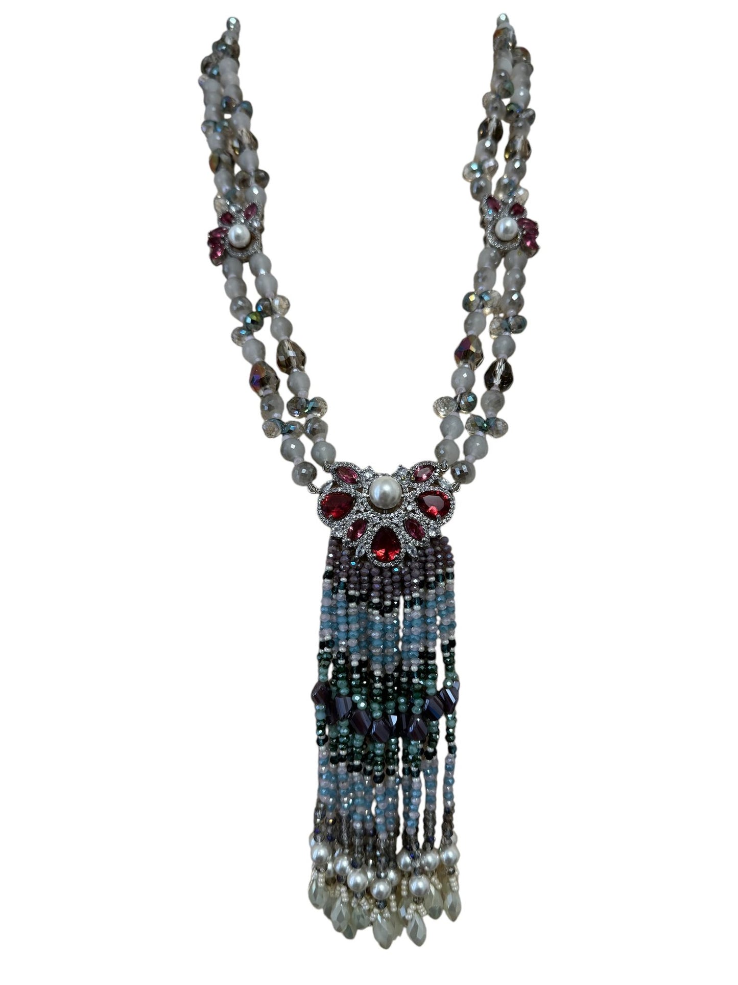 Multicolor Crystal Statement Necklace with Heavy Tassel