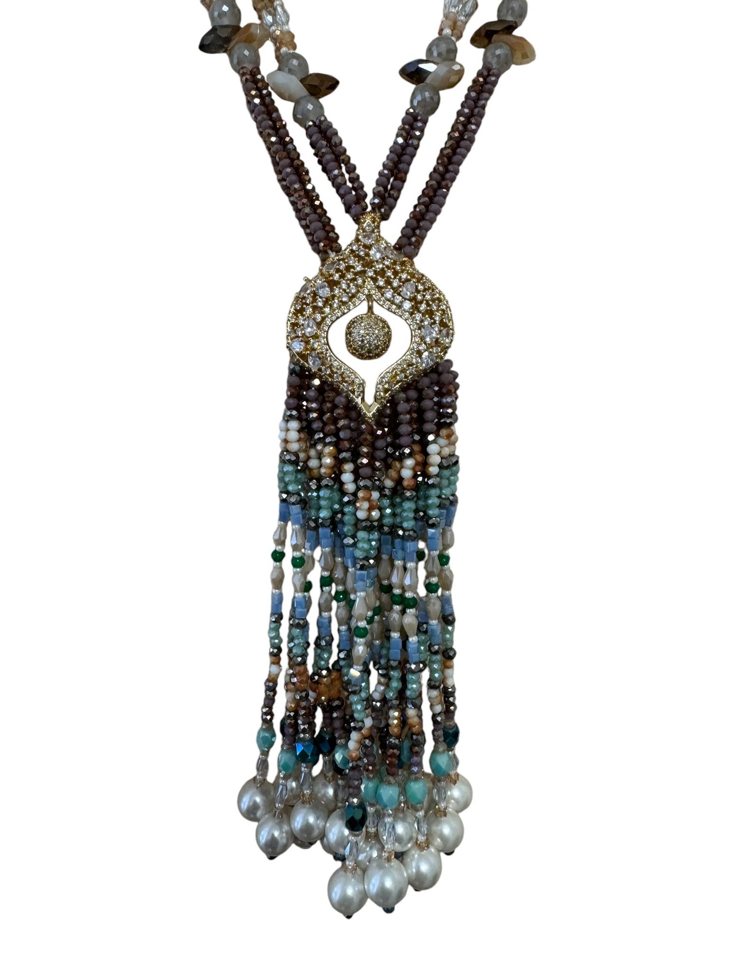 Multicolor Crystal Statement Necklace with Heavy Tassel