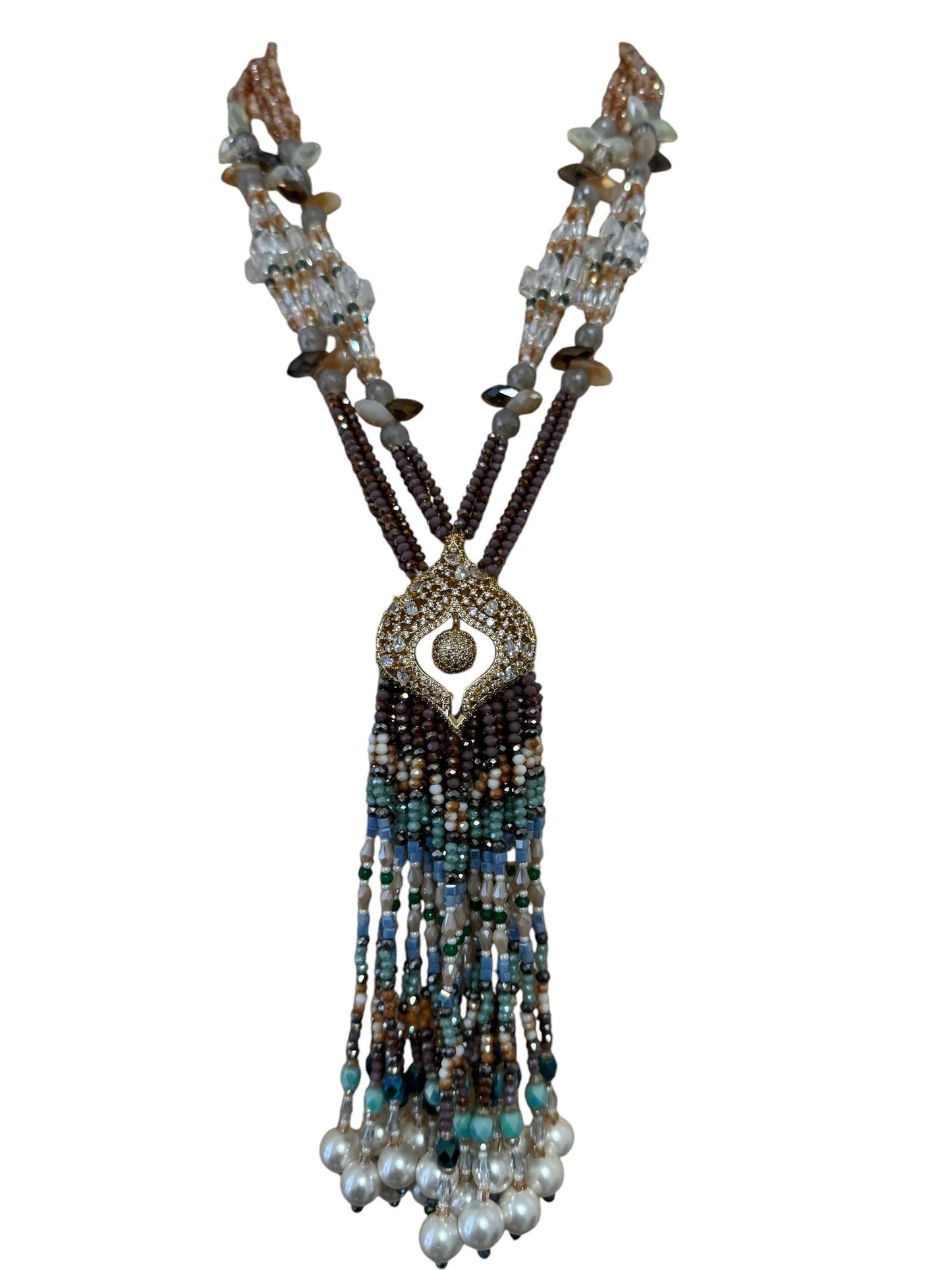 Multicolor Crystal Statement Necklace with Heavy Tassel