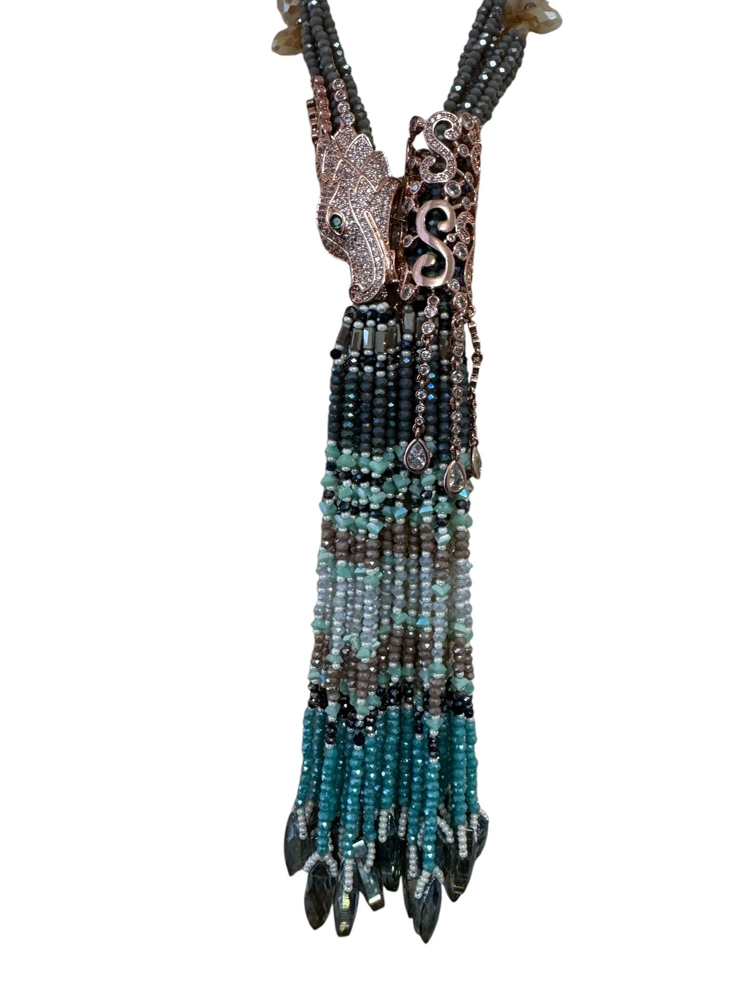 Multicolor Crystal Statement Necklace with Heavy Tassel