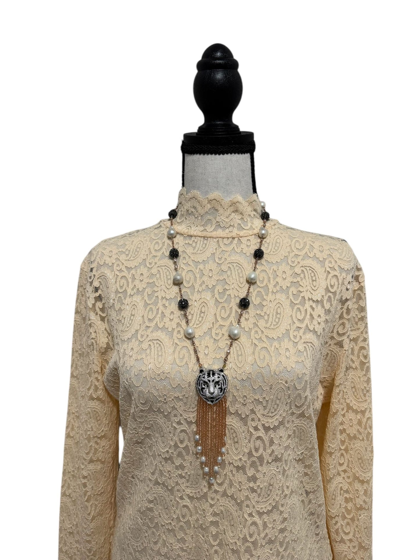 Baroque Pearl Crystal Chain Tiger Face Zircon Pendant