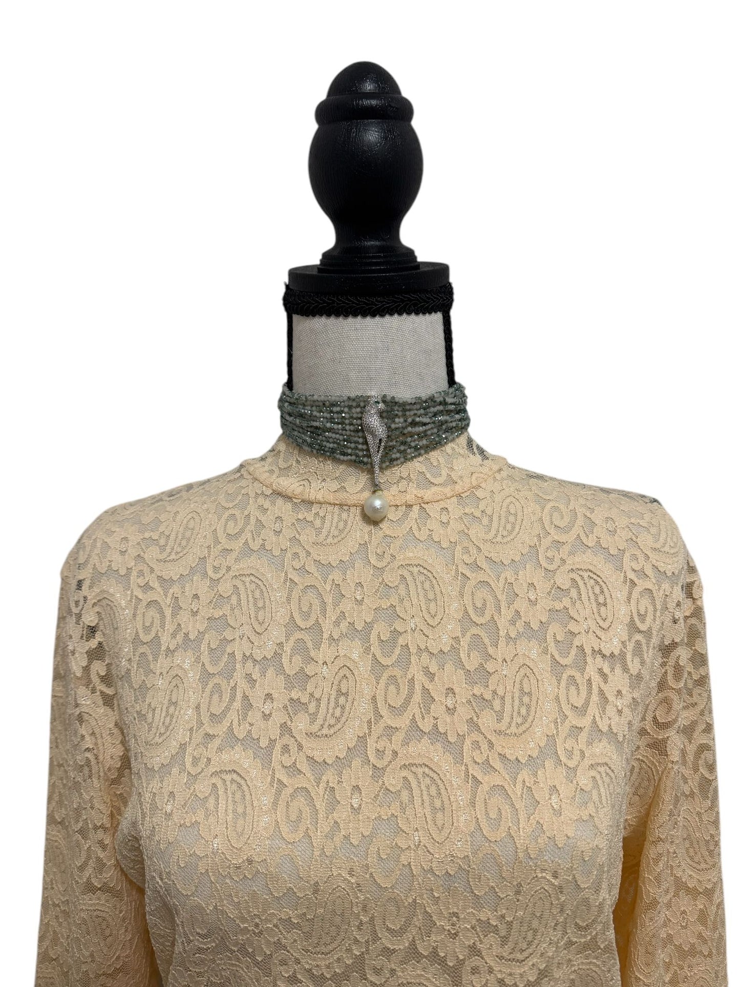 Crystal and Pearl Choker with Zircon Orchid Pendant