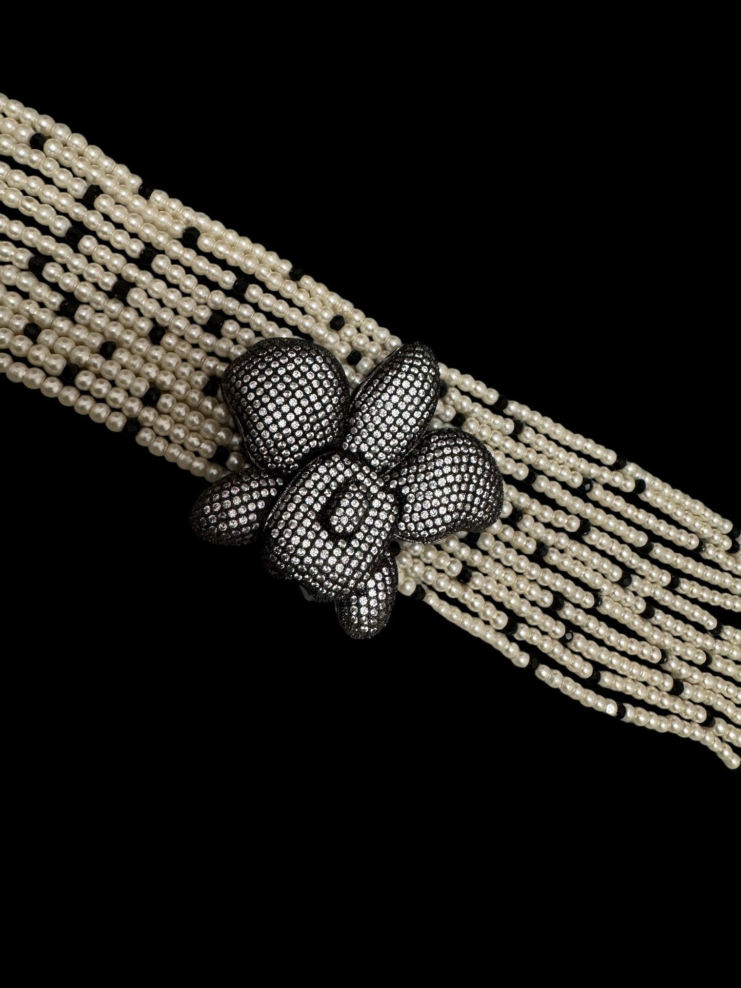 Crystal and Pearl Choker with Zircon Orchid Pendant