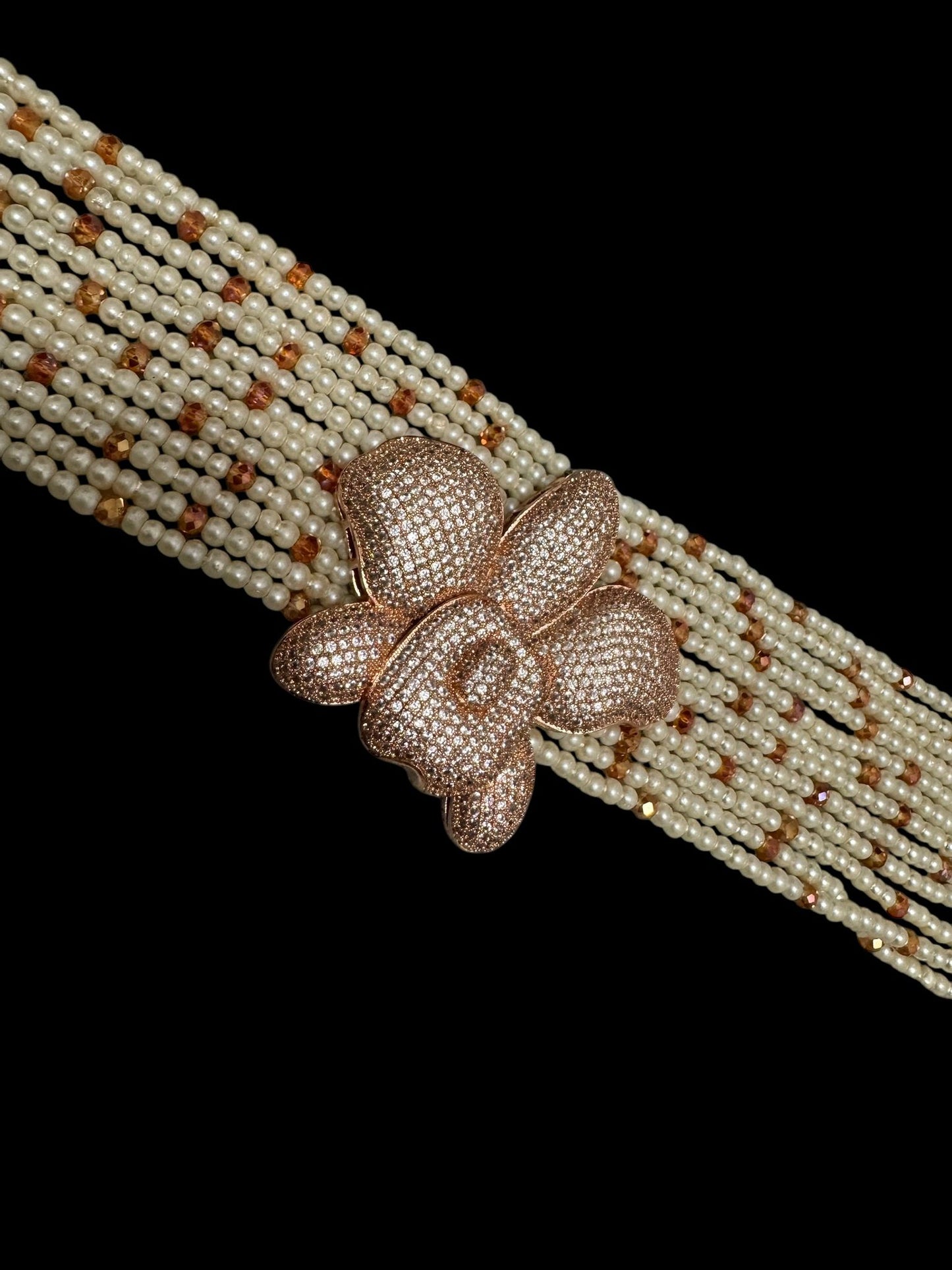 Crystal and Pearl Choker with Zircon Orchid Pendant