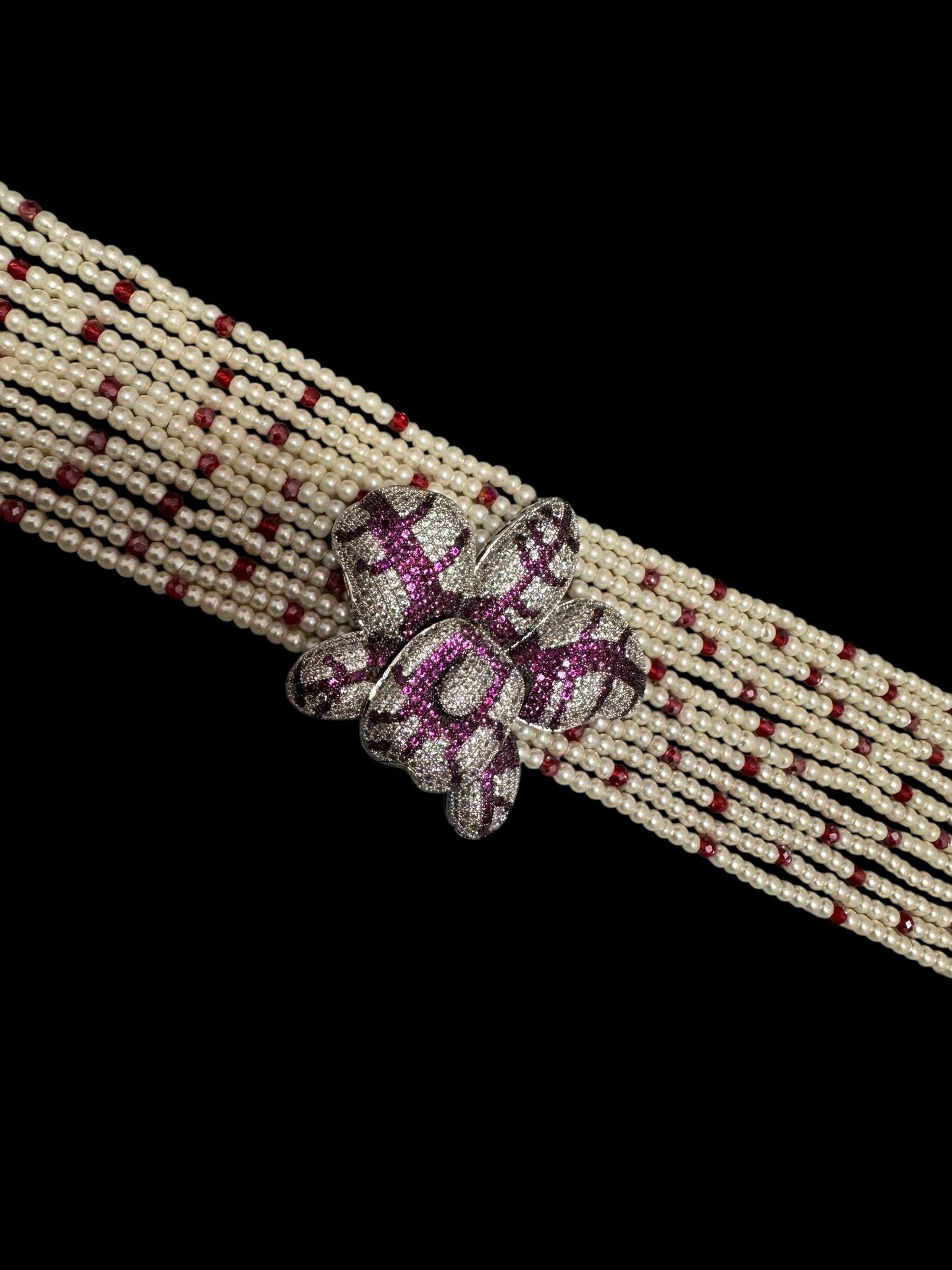 Crystal and Pearl Choker with Zircon Orchid Pendant