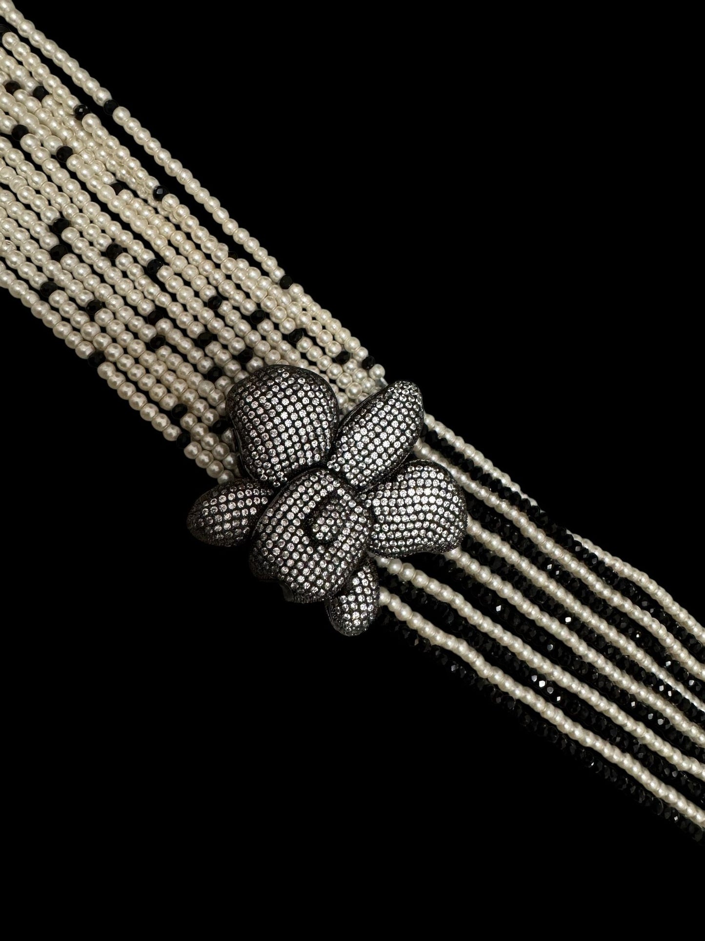 Crystal and Pearl Choker with Zircon Orchid Pendant