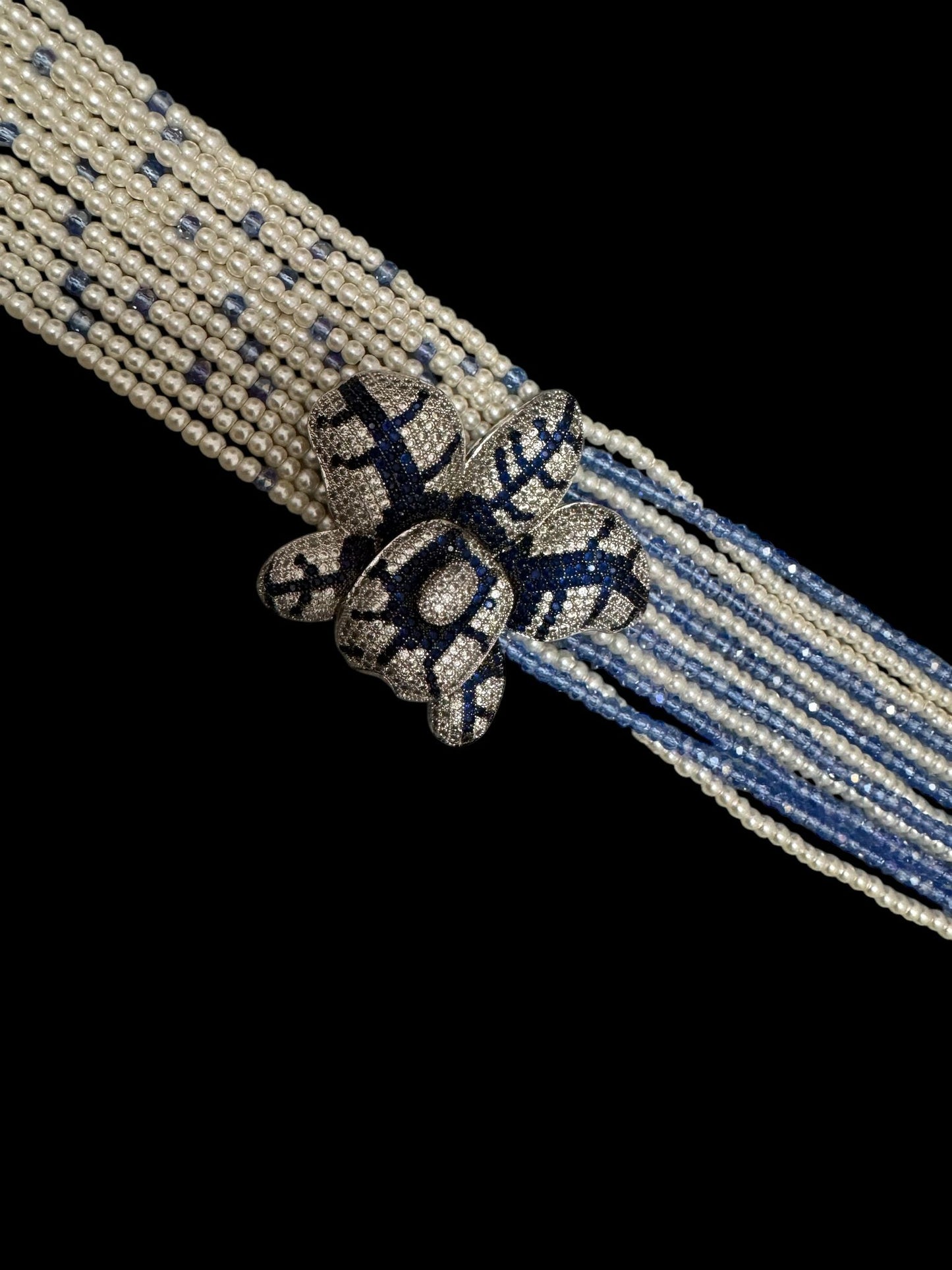 Crystal and Pearl Choker with Zircon Orchid Pendant