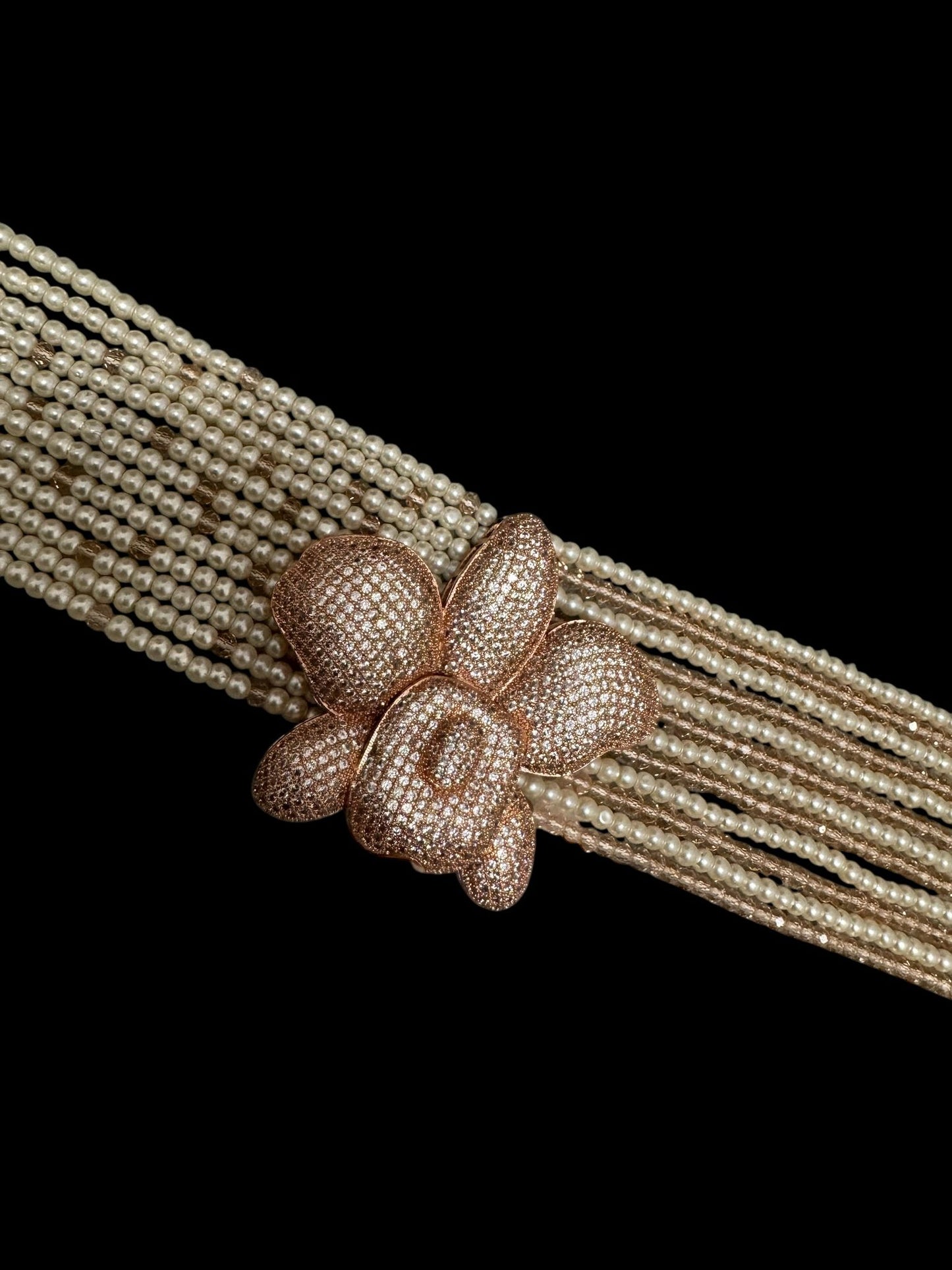 Crystal and Pearl Choker with Zircon Orchid Pendant