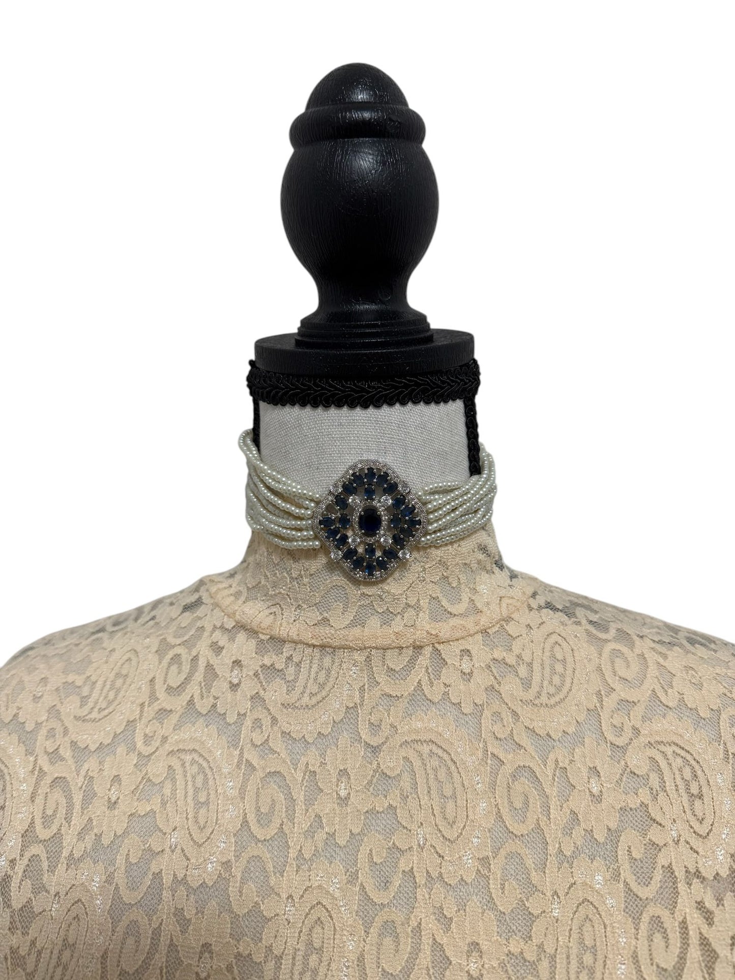 Crystal and Pearl Choker with Zircon Pendant