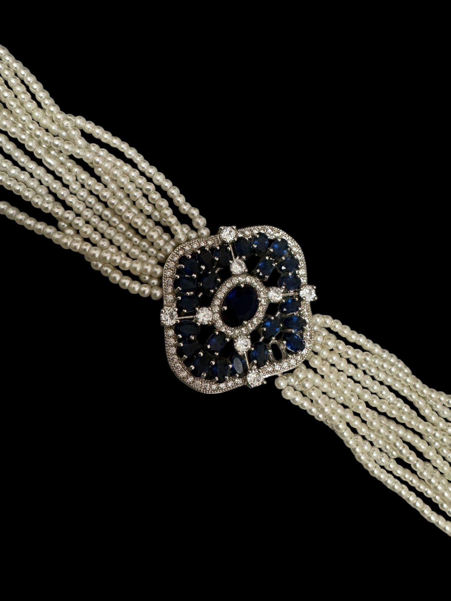 Crystal and Pearl Choker with Zircon Pendant