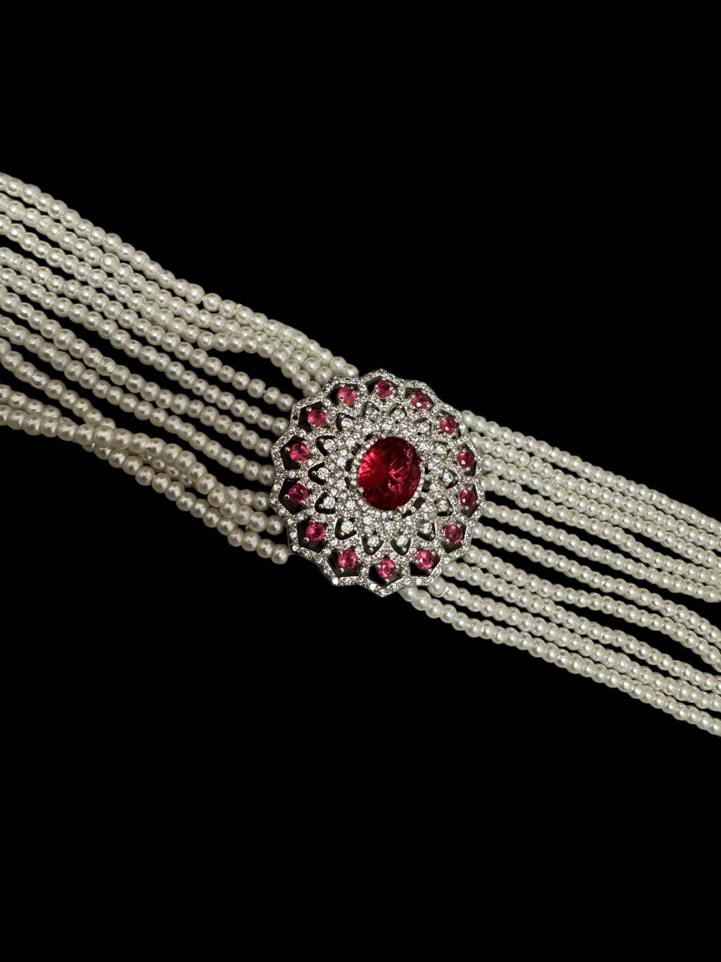 Crystal and Pearl Choker with Zircon Pendant