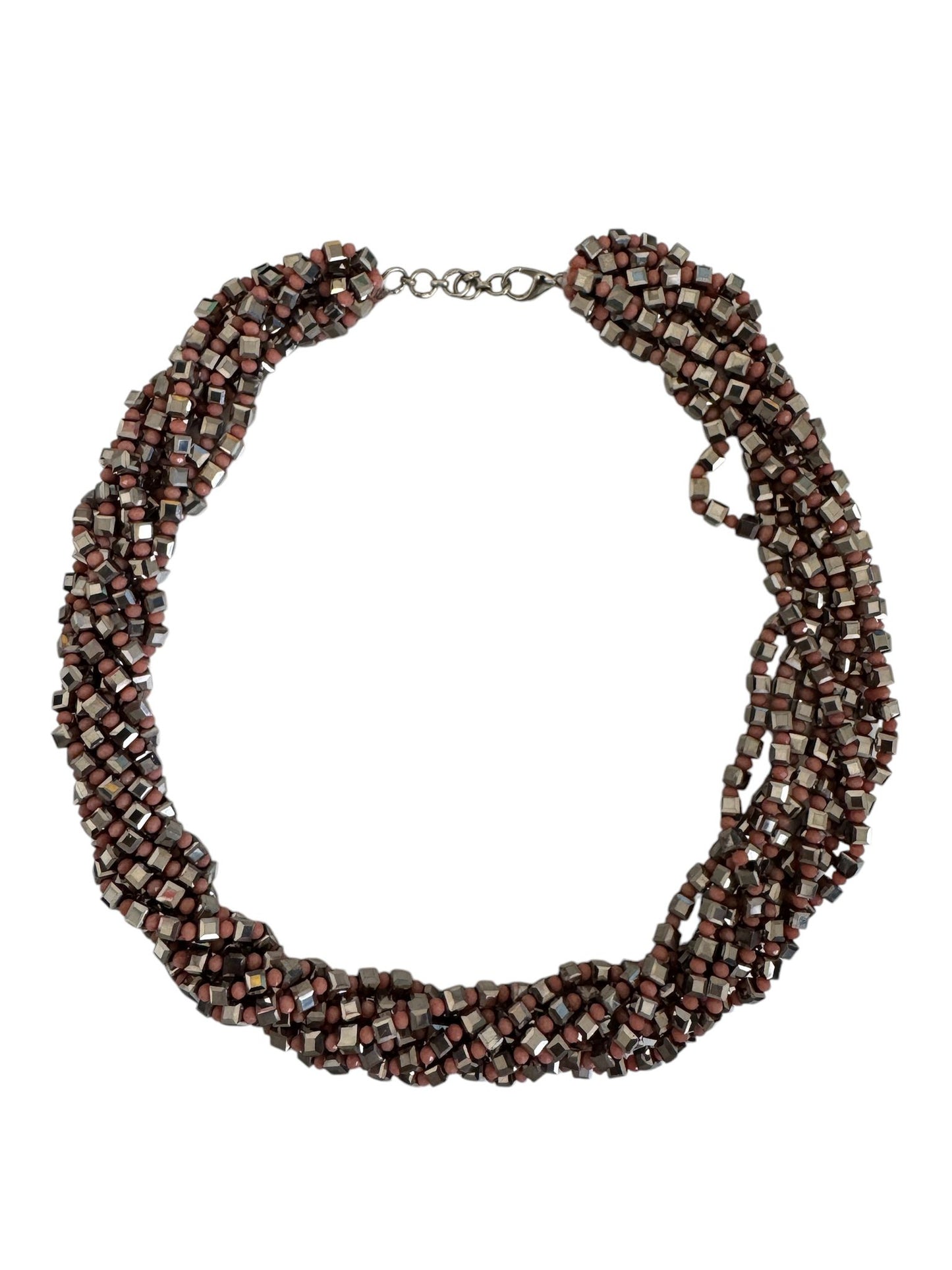 Square Crystal 8 Line Cluster Short Round the Neck Necklace