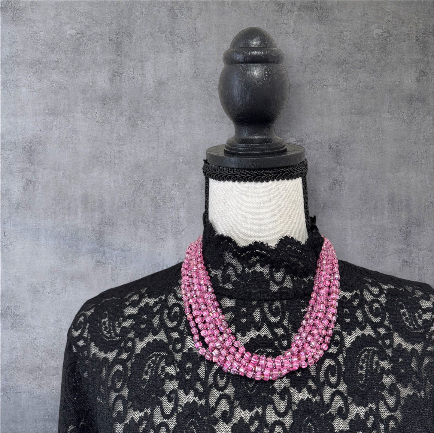 Square Crystal 8 Line Cluster Short Round the Neck Necklace