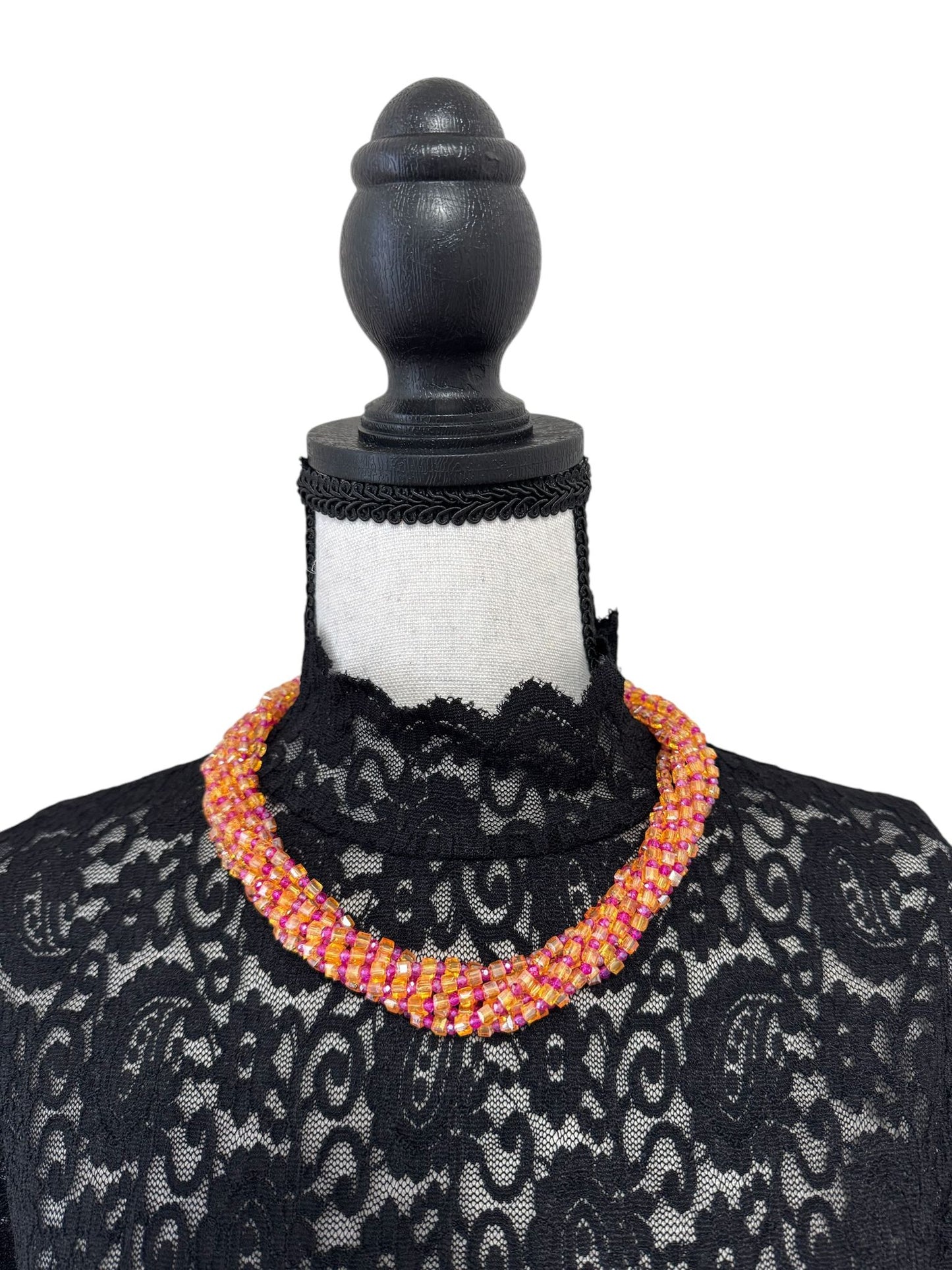 Square Crystal 8 Line Cluster Short Round the Neck Necklace