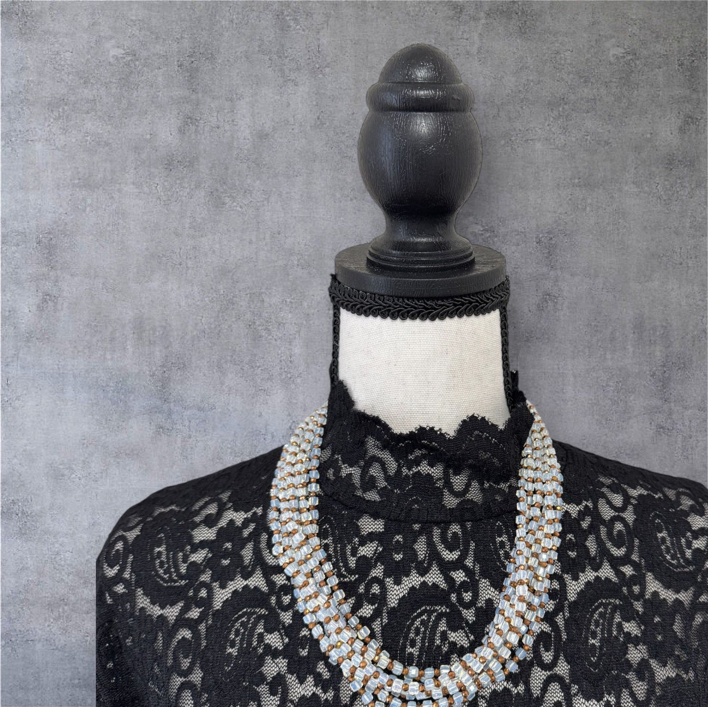 Square Crystal 8 Line Cluster Short Round the Neck Necklace