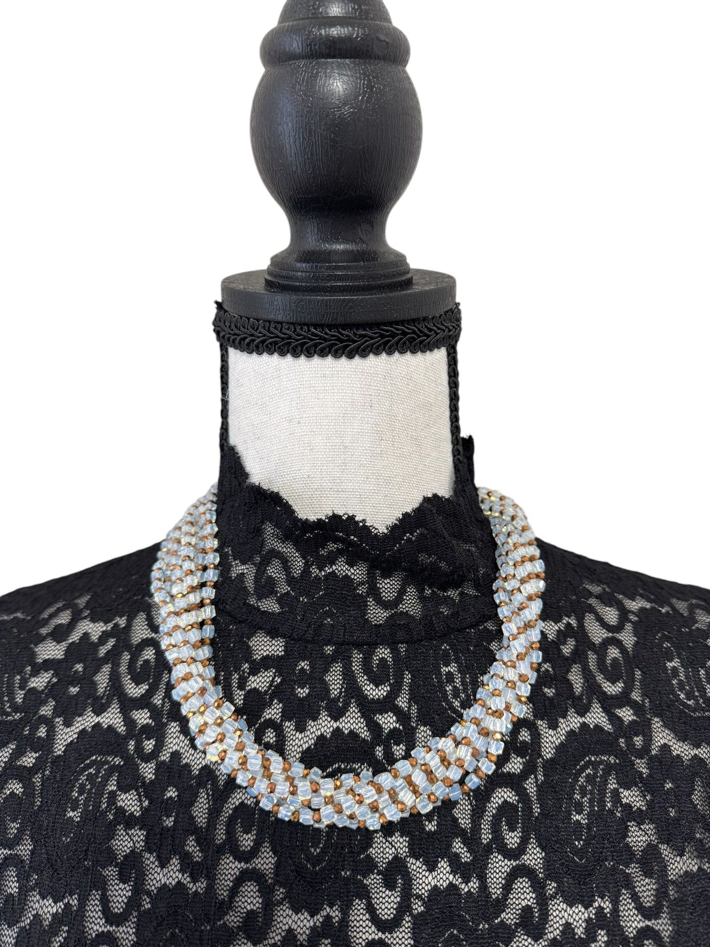 Square Crystal 8 Line Cluster Short Round the Neck Necklace