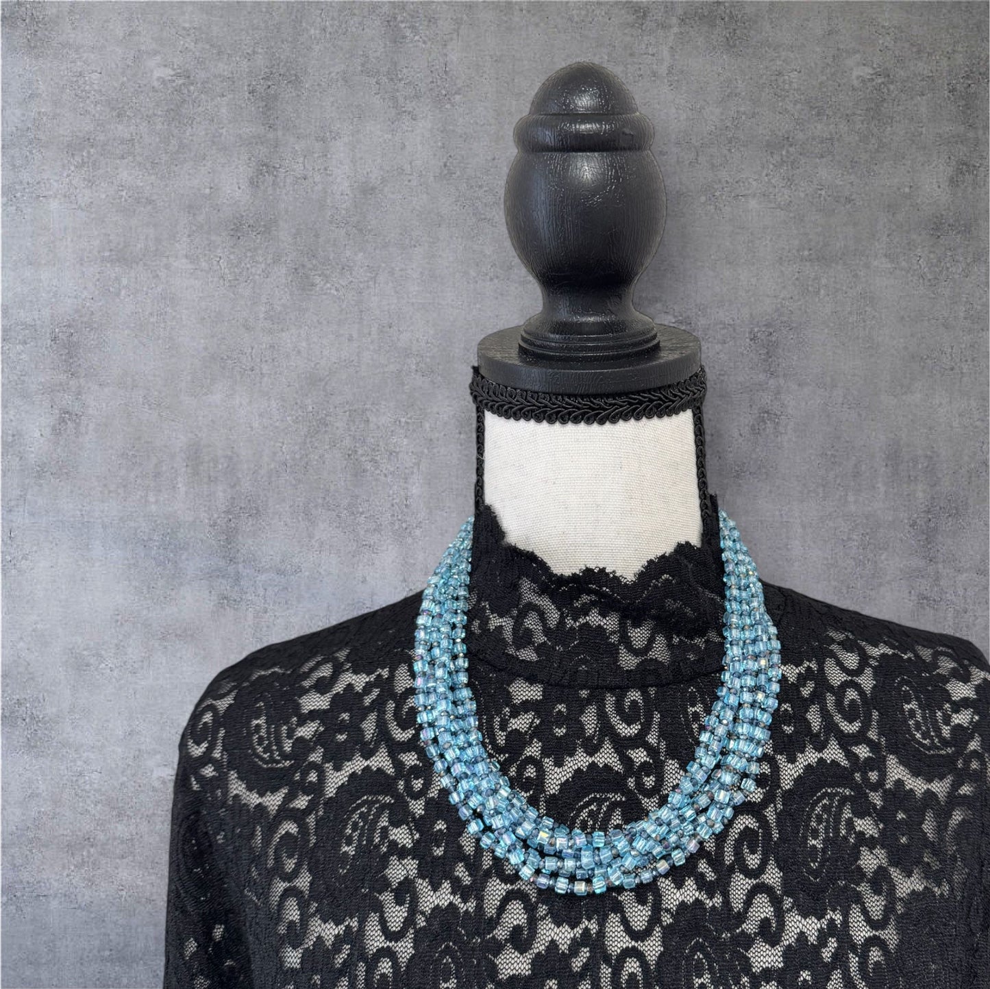 Square Crystal 8 Line Cluster Short Round the Neck Necklace