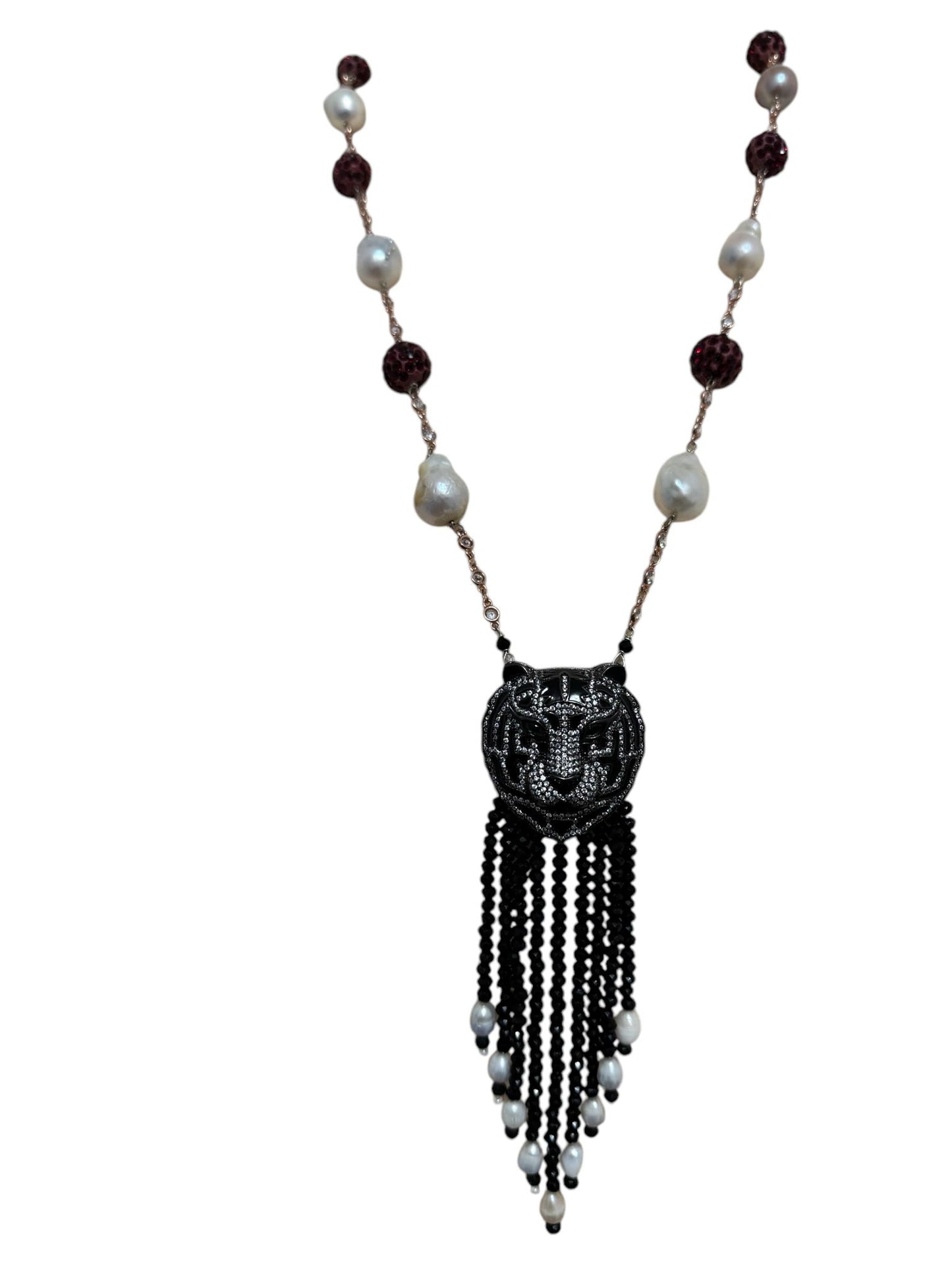 Baroque Pearl Crystal Chain Tiger Face Zircon Pendant