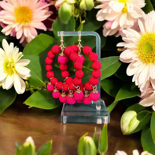 Silk Textile Earring Red And Gold Hoop