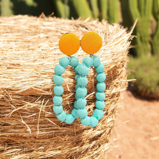Silk Textile Earring Button And Hoop Turquoise