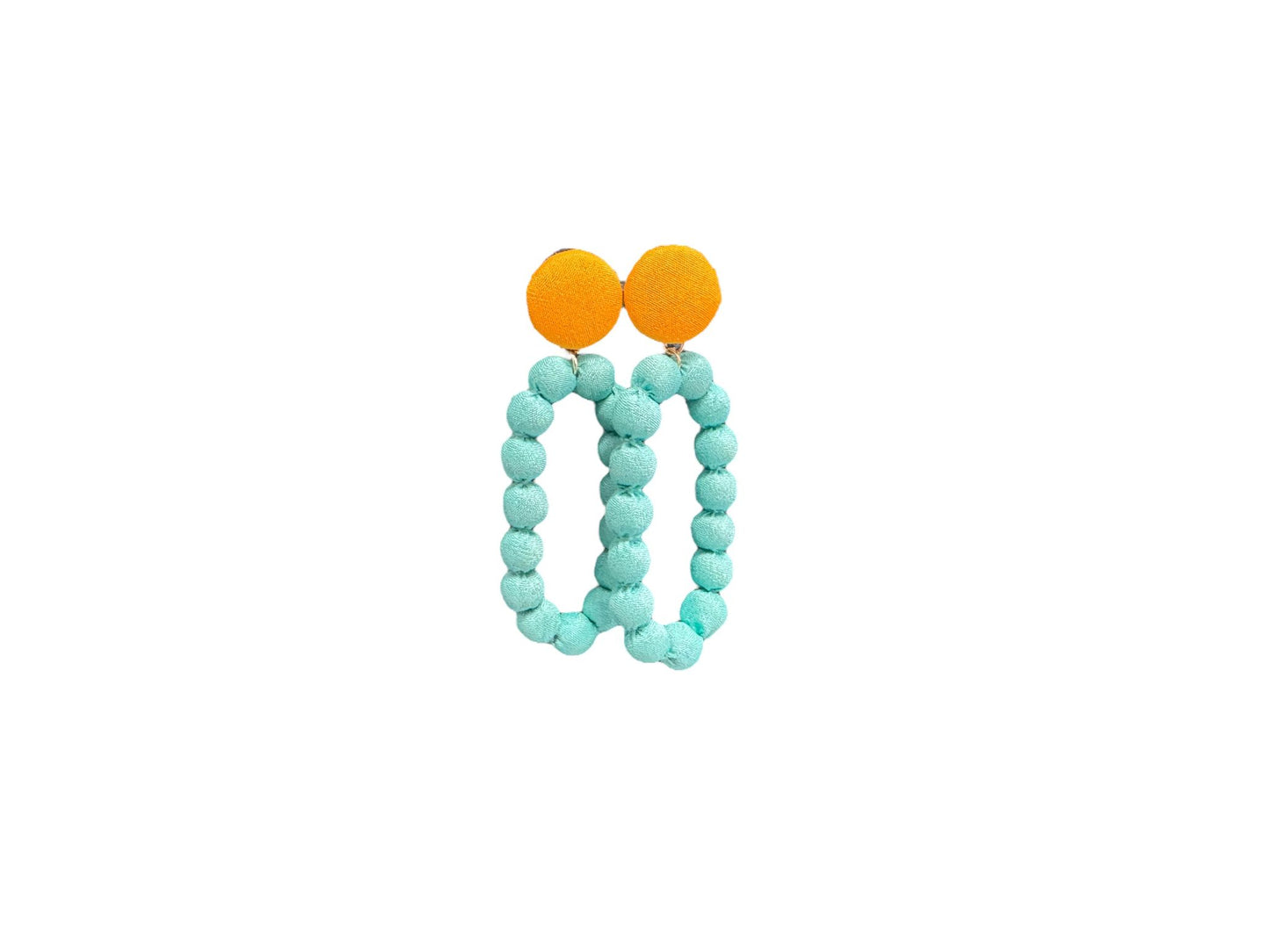 Silk Textile Earring Button And Hoop Turquoise