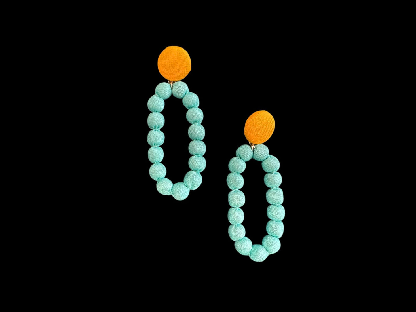 Silk Textile Earring Button And Hoop Turquoise