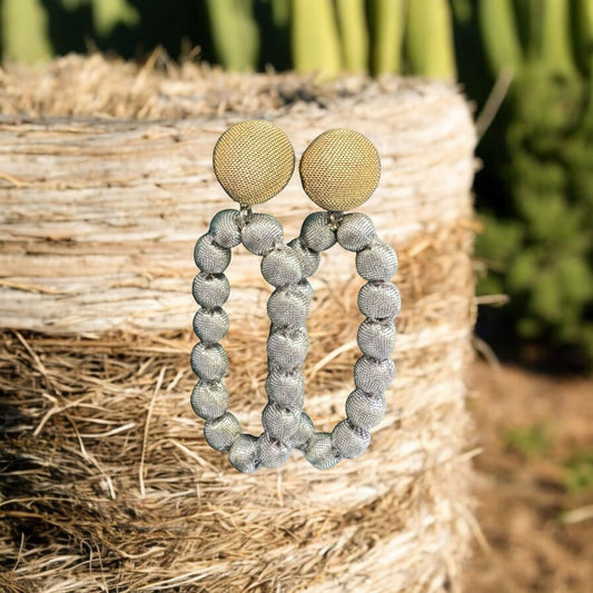 Silk Textile Earring Button And Hoop Silver