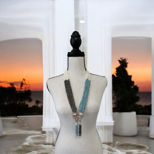 Dual Color Pearl and Crystal Dragon Pendant Necklace Blue