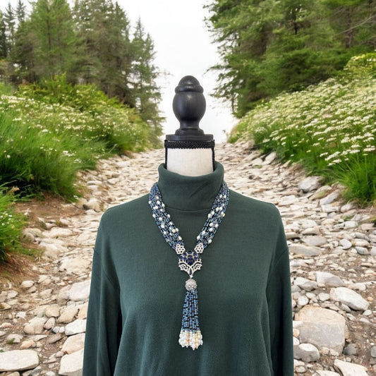 Fresh Water Pearl and Crystal with Necklace Large Pendant Blue
