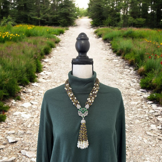 Fresh Water Pearl and Crystal with Necklace Large Pendant Green