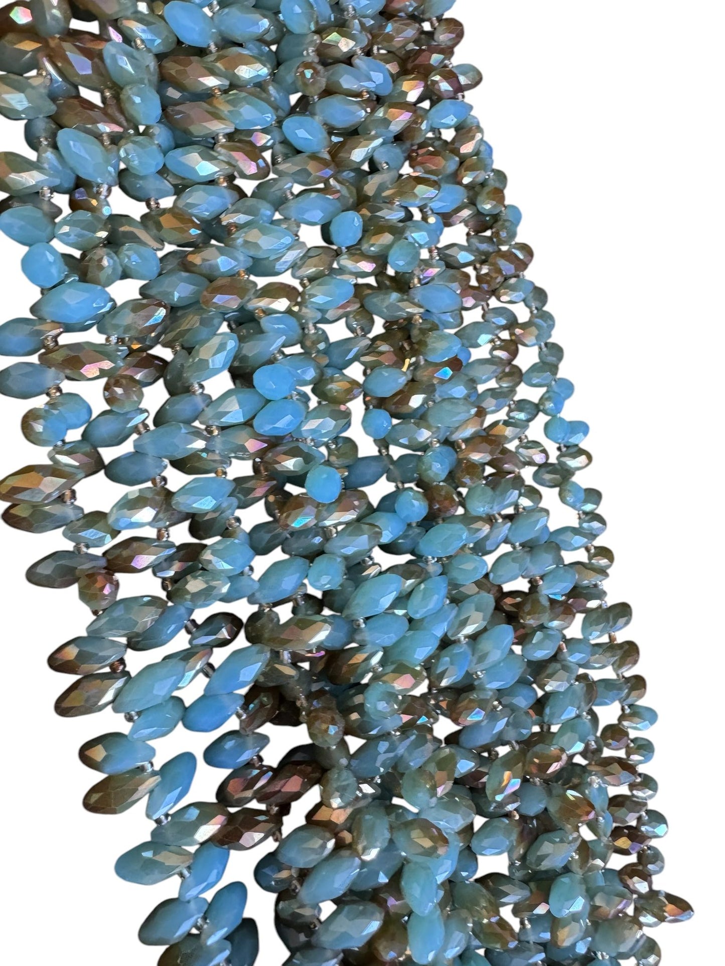 6 Line Bullet Crystal Cluster Necklace Blue and Orange