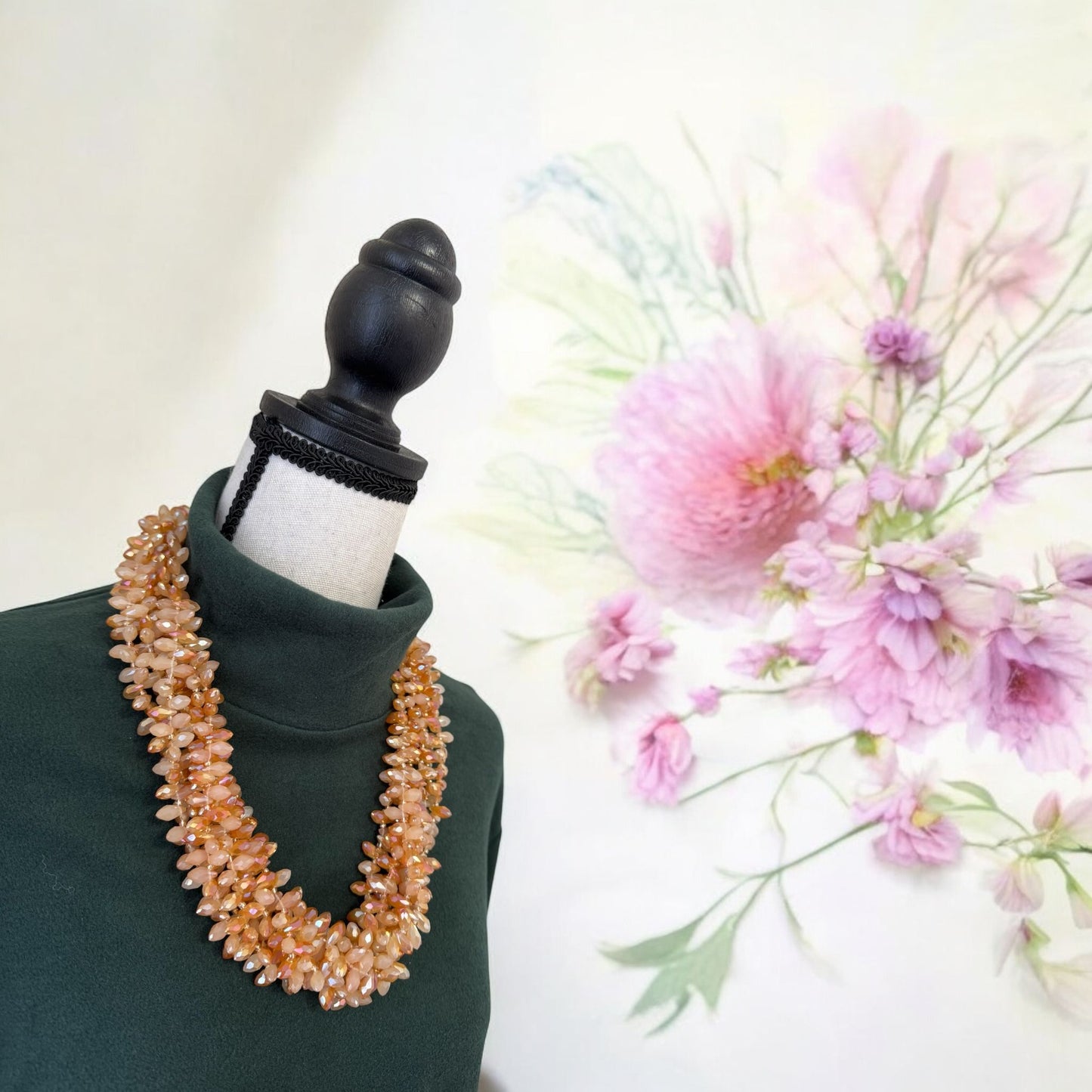 6 Line Bullet Crystal Cluster Necklace Orange