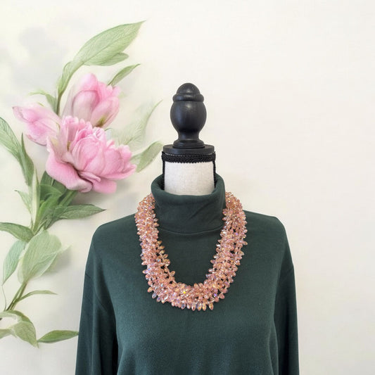 6 Line Bullet Crystal Cluster Necklace Pink