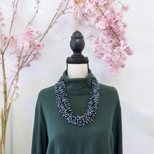6 Line Bullet Crystal Cluster Necklace Black