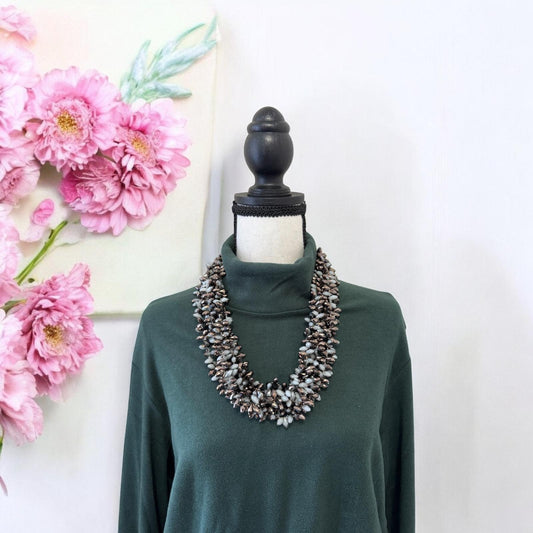 6 Line Bullet Crystal Cluster Necklace Bronze and Gray