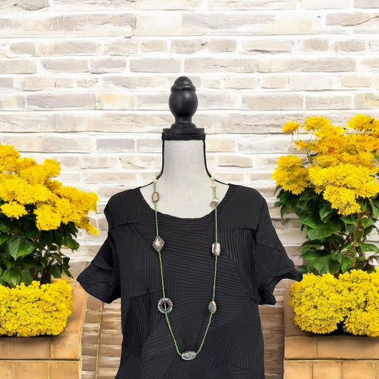Single Line Pearl and Turkish Bead Crystal Necklace Green