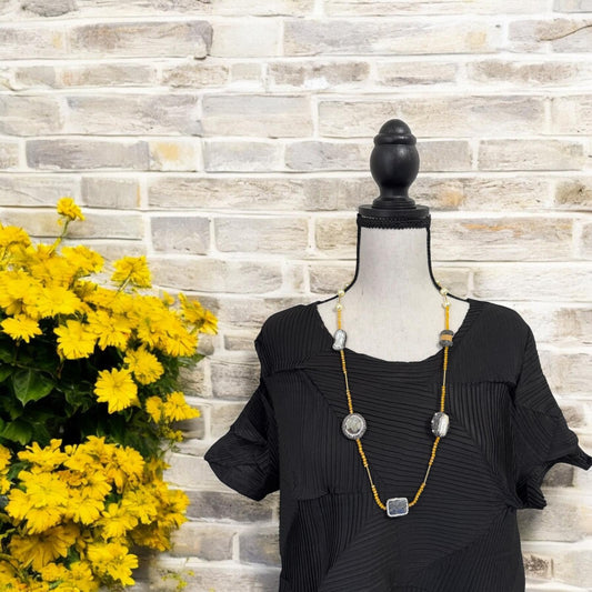 Single Line Pearl and Turkish Bead Crystal Necklace Yellow