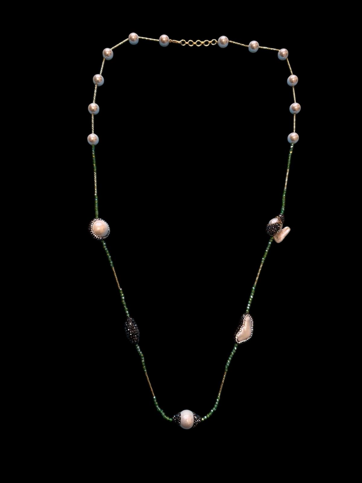 Single Line Pearl and Turkish Bead Crystal Necklace White