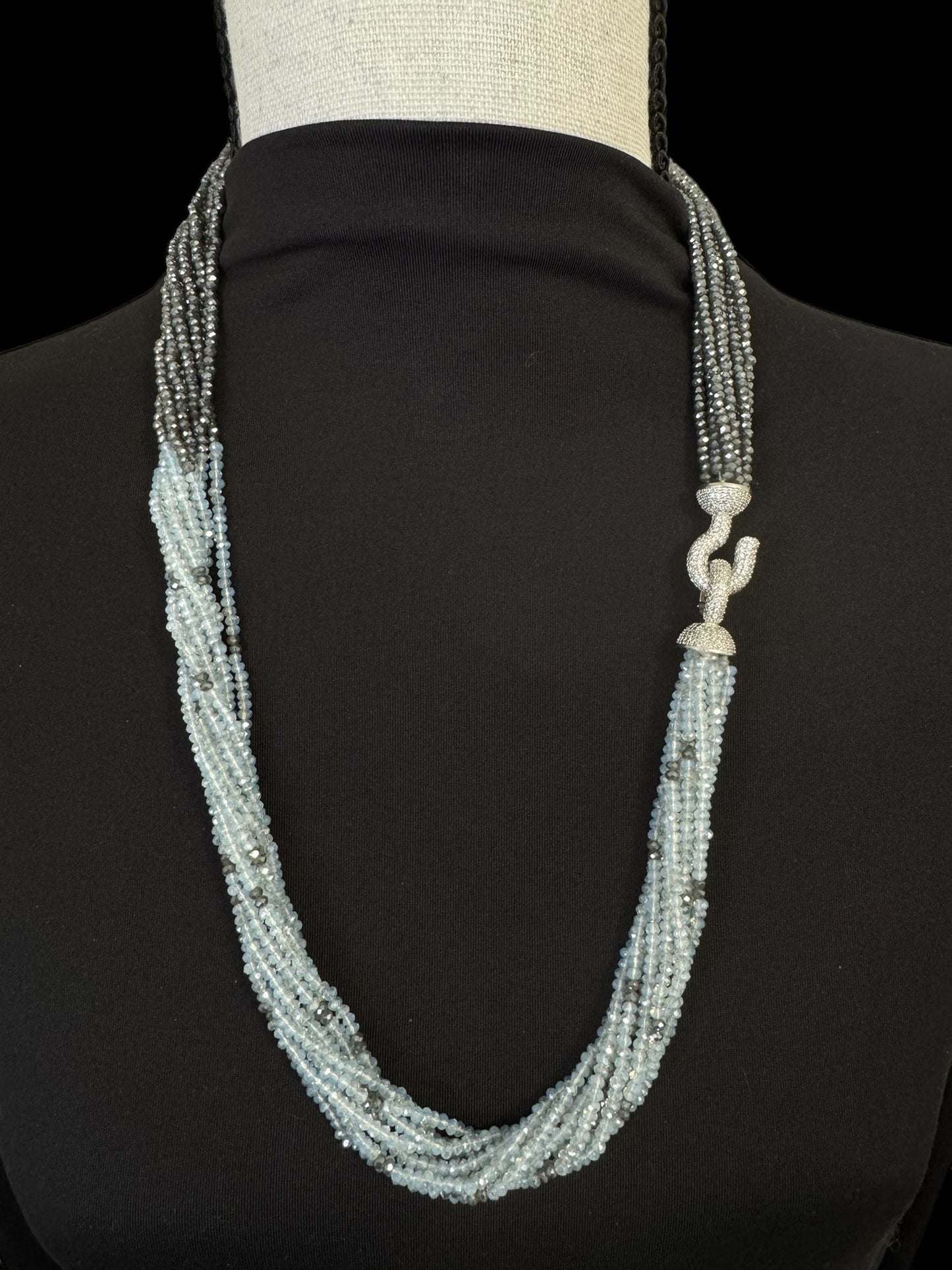 Dual Color Crystal with Question Mark Hook Pendant Clasp Necklace Clear