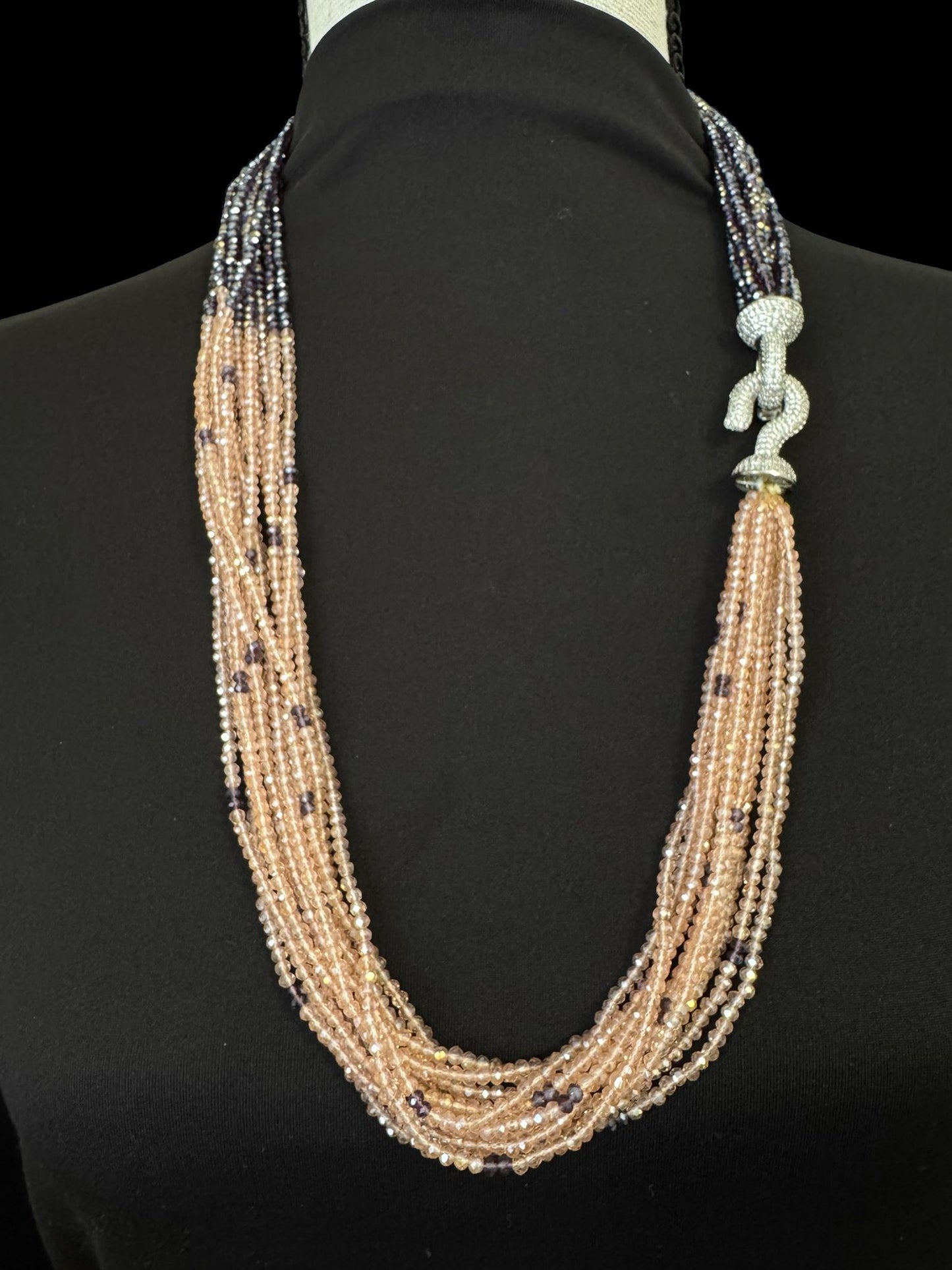 Dual Color Crystal with Question Mark Hook Pendant Clasp Necklace Rose Gold