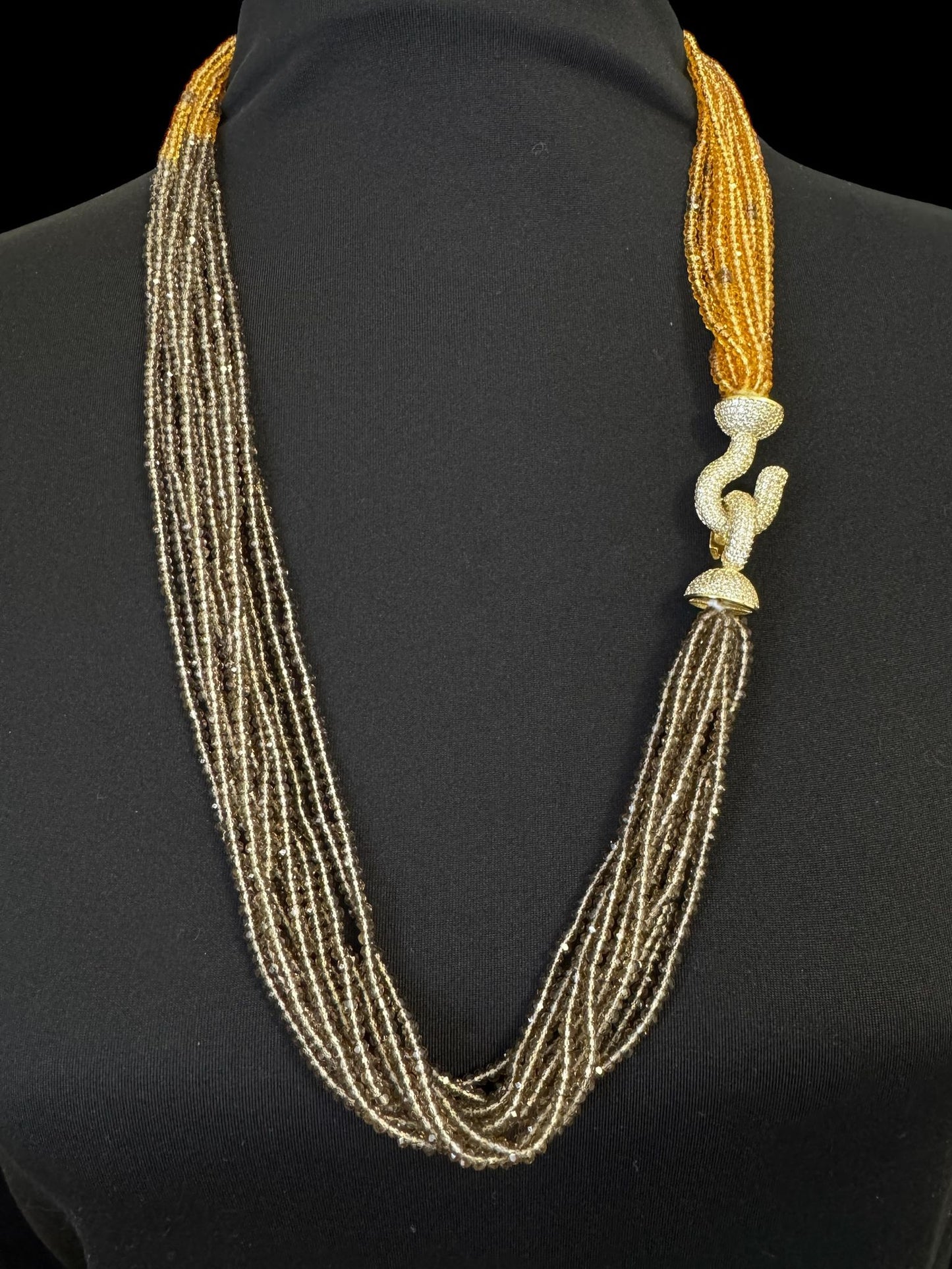 Dual Color Crystal with Question Mark Hook Pendant Clasp Necklace Gold