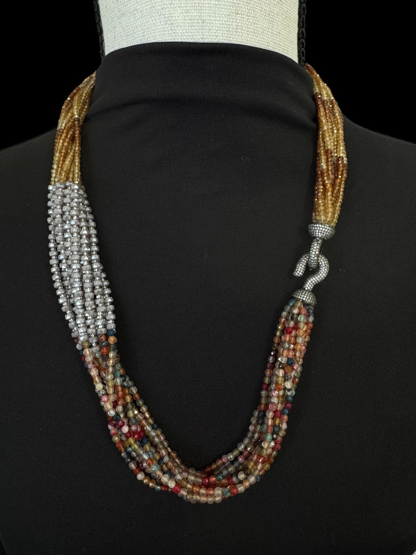 Dual Color Crystal with Question Mark Hook Pendant Clasp Necklace Brown