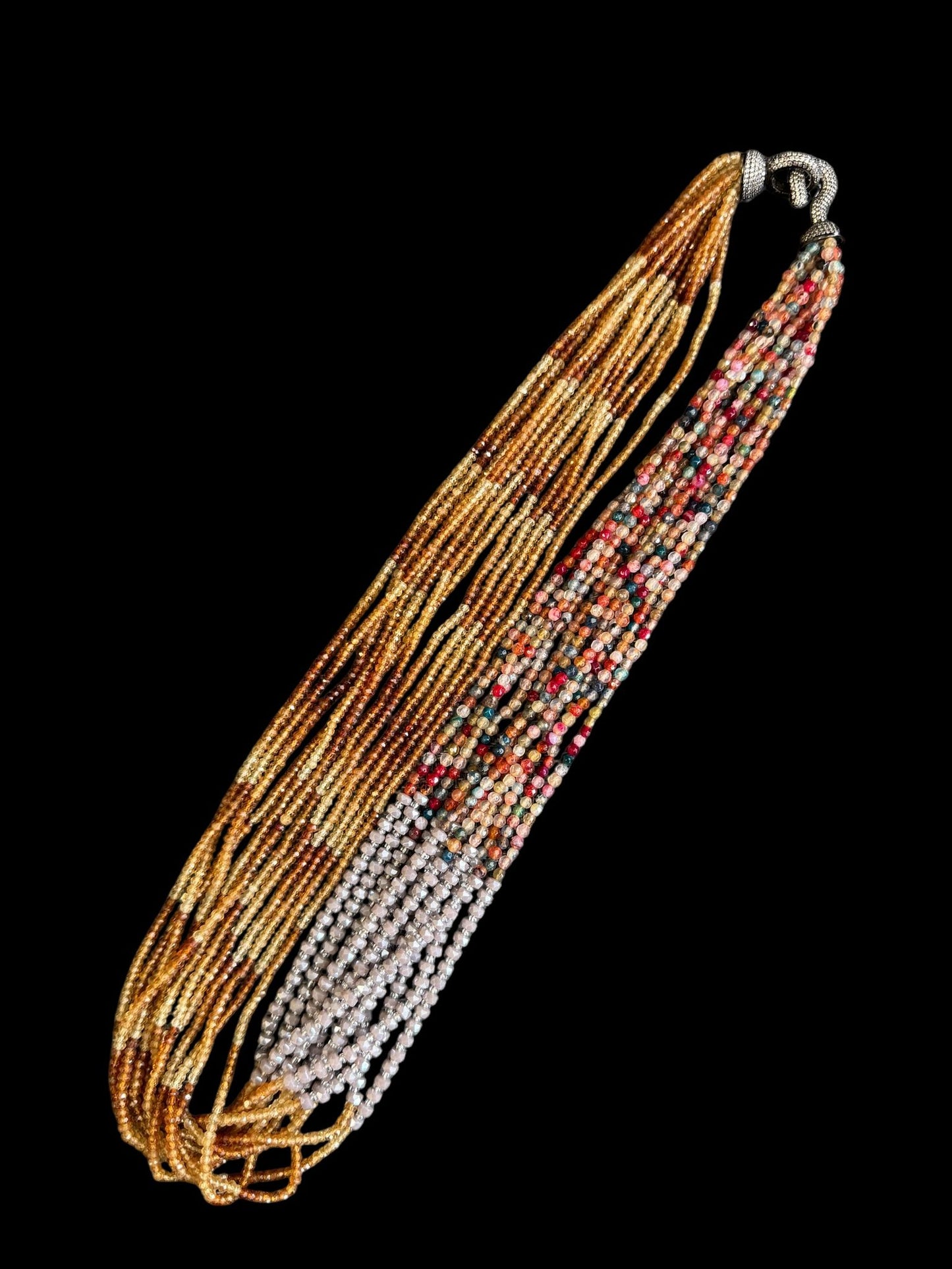 Dual Color Crystal with Question Mark Hook Pendant Clasp Necklace Brown