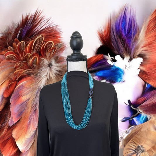 Dual Color Crystal with Question Mark Hook Pendant Clasp Necklace Teel Blue