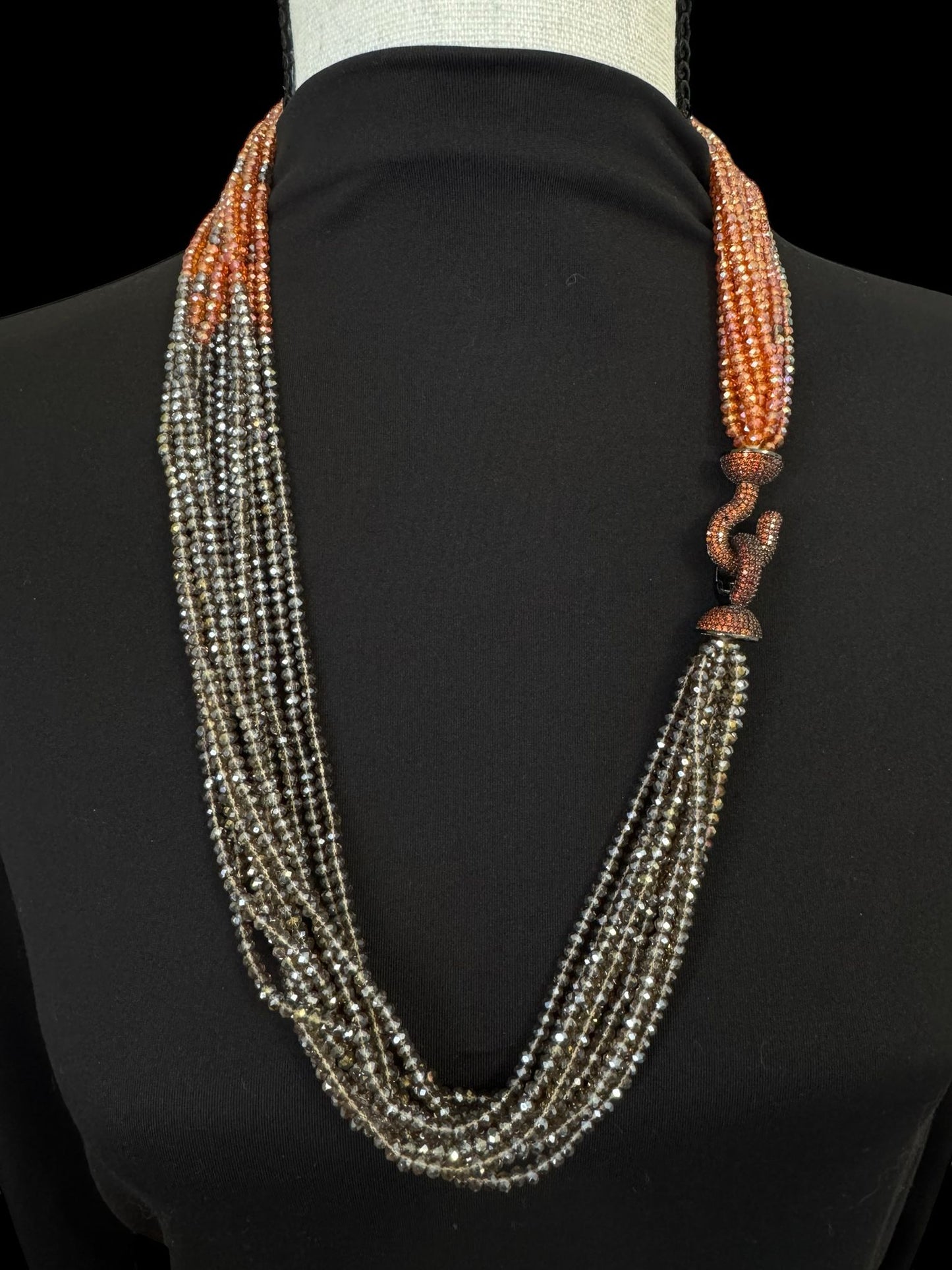 Dual Color Crystal with Question Mark Hook Pendant Clasp Necklace Orange