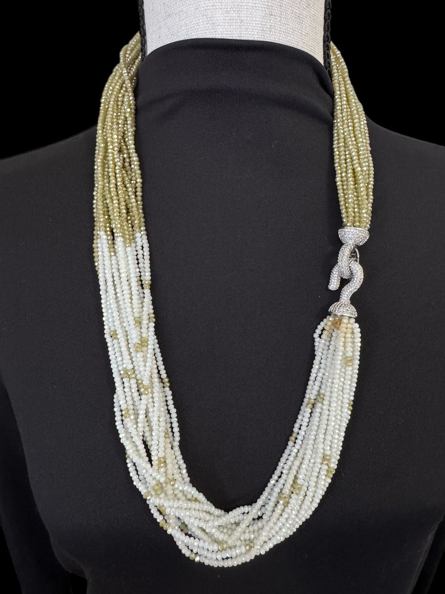 Dual Color Crystal with Question Mark Hook Pendant Clasp Necklace White