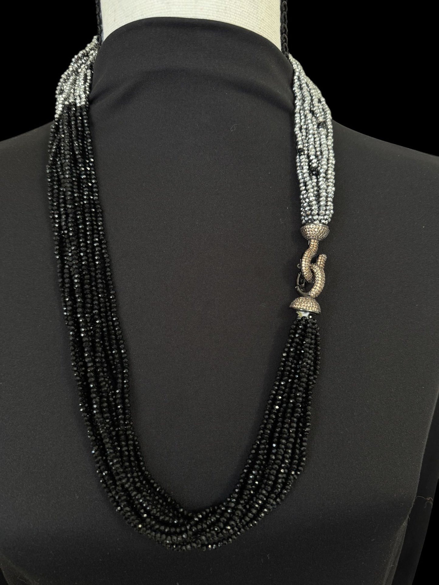 Dual Color Crystal with Question Mark Hook Pendant Clasp Necklace Silver
