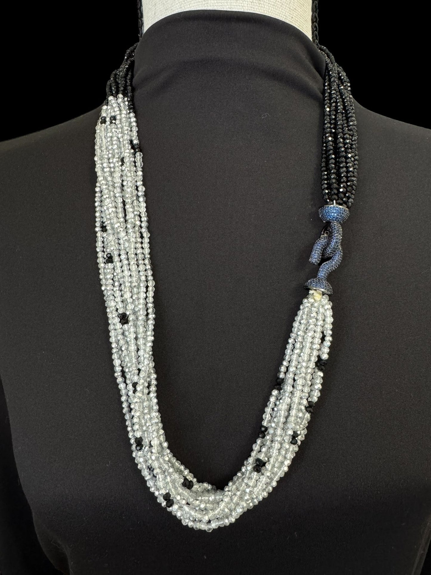 Dual Color Crystal with Question Mark Hook Pendant Clasp Necklace Black